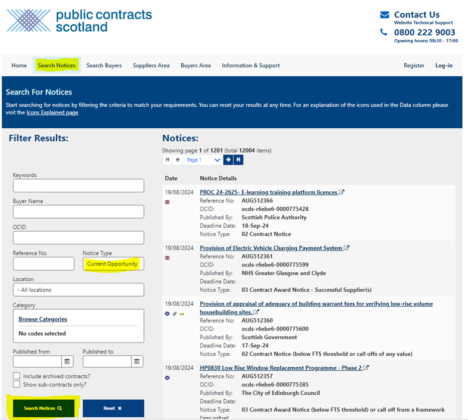 How to Search for Contract Notices on PCS 1