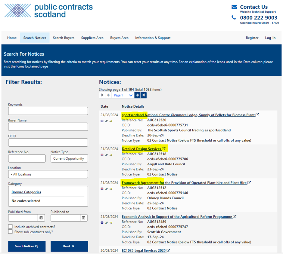 How to Search for Contract Notices on PCS 2