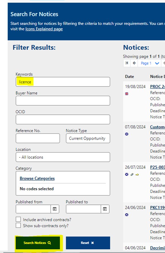 How to Search for Contract Notices on PCS 3