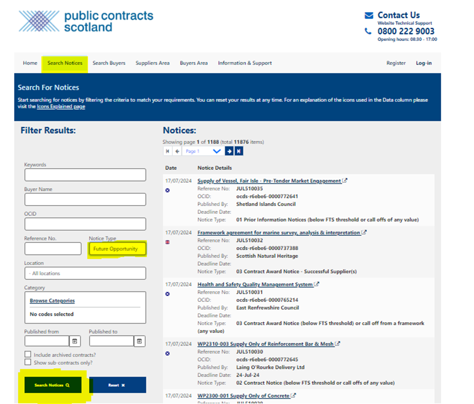Search Notices on PCS